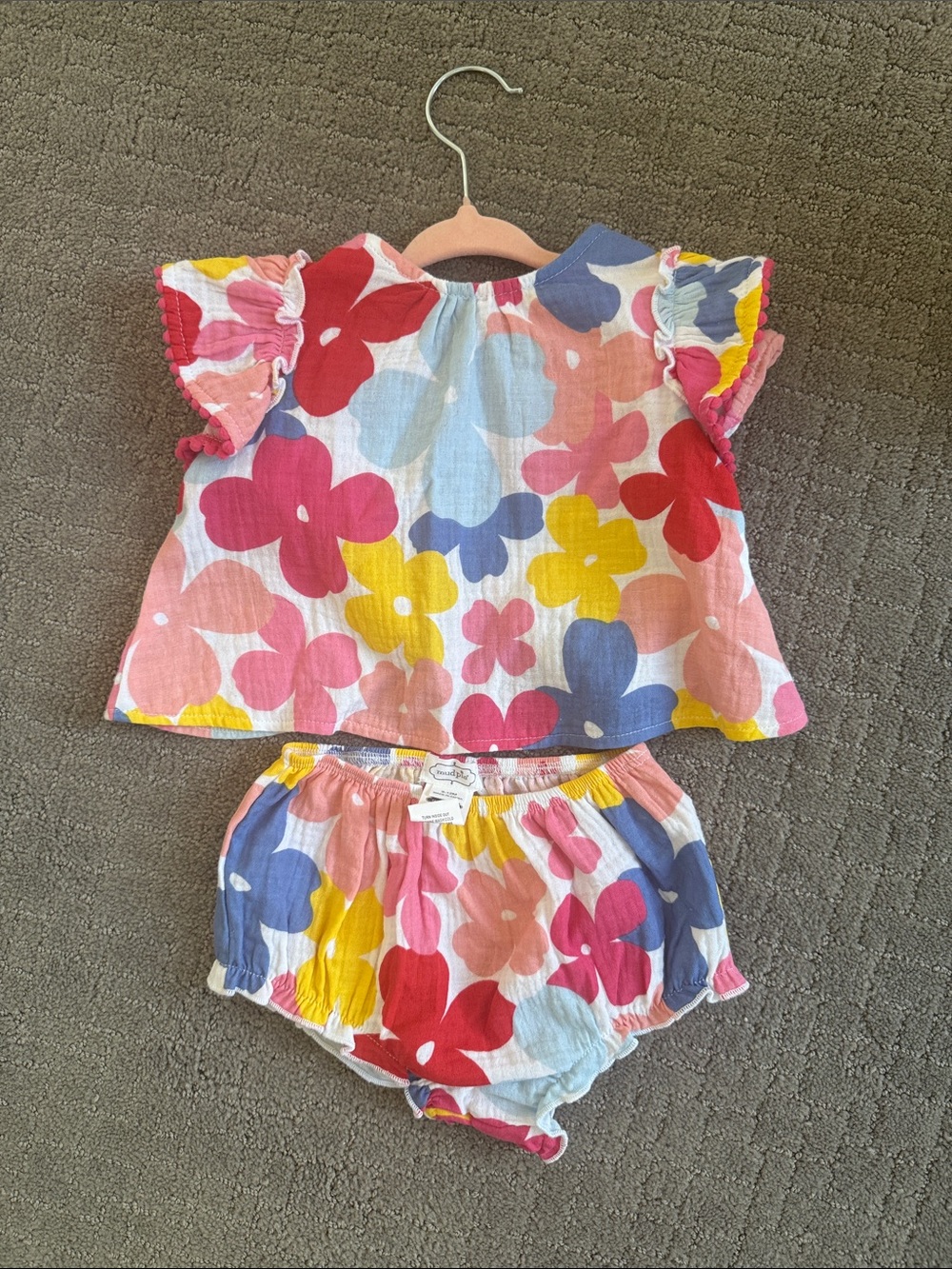 Mud Pie Floral Flutter Sleeve Top & Bloomers - Pink Yellow Blue Red